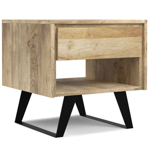 English Elm Lowry Natural Mango Wood End Table with Drawer, Modern Industrial Metal Legs, 22" Square Accent B136P203451