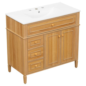 English Elm 36" Modern Bathroom Vanity with Ceramic Sink, Solid Rubber Wood & MDF, Flip Drawer, Soft-Close Doors N725P350825N
