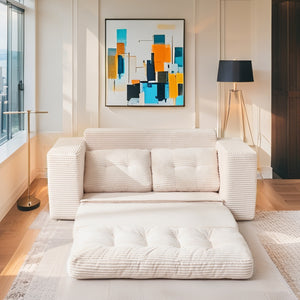 English Elm Loveseat Sofa Bed – Memory Foam Comfort, Convertible 2-In-1 Design, No Assembly, Corduroy Fabric Couch For Small Spaces And Guest Rooms (Beige) W2959P379135