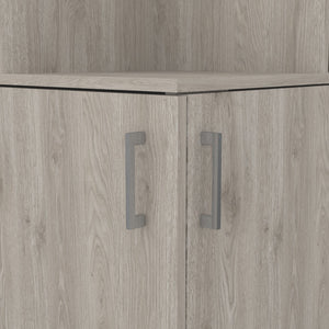 English Elm Syrah Corner Bar Cabinet with 8 Bottle Cubbies, Double Doors, Glass Rack and Display Nook Light Gray 46 L x 23 W x 7 H B200P242413