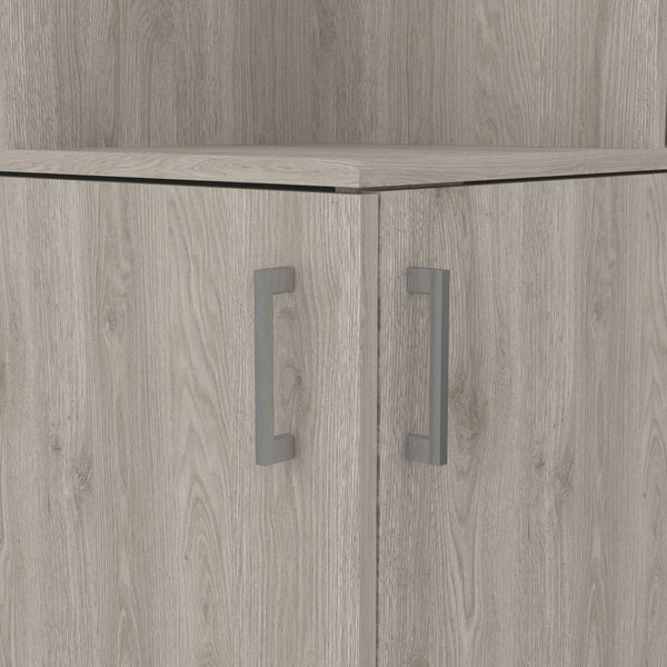English Elm Syrah Corner Bar Cabinet with 8 Bottle Cubbies, Double Doors, Glass Rack and Display Nook Light Gray 46 L x 23 W x 7 H B200P242413