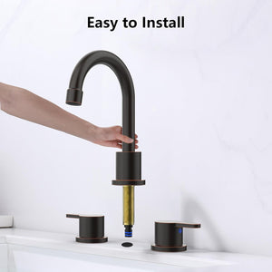 English Elm Widespread 2-Handle Bathroom Faucet 8" Centerset High-Arch Gooseneck 360° Swivel Water-Saving Oil-Rubbed Bronze T3177P351678