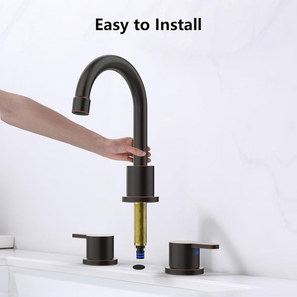 English Elm Widespread 2-Handle Bathroom Faucet 8" Centerset High-Arch Gooseneck 360° Swivel Water-Saving Oil-Rubbed Bronze T3177P351678