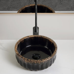 English Elm 15"x15" Ceramic Vessel Sink Gold Rim Gloss White Basin for Modern Bathroom Vanity W3402P435611
