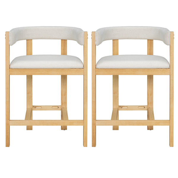 English Elm Christopher Knight Home® - COUNTER Mid-Century Modern 2-Piece Upholstered Barrel Back Stools with Rubberwood Frame and Foam Padding Beige+Natural N771P243848N