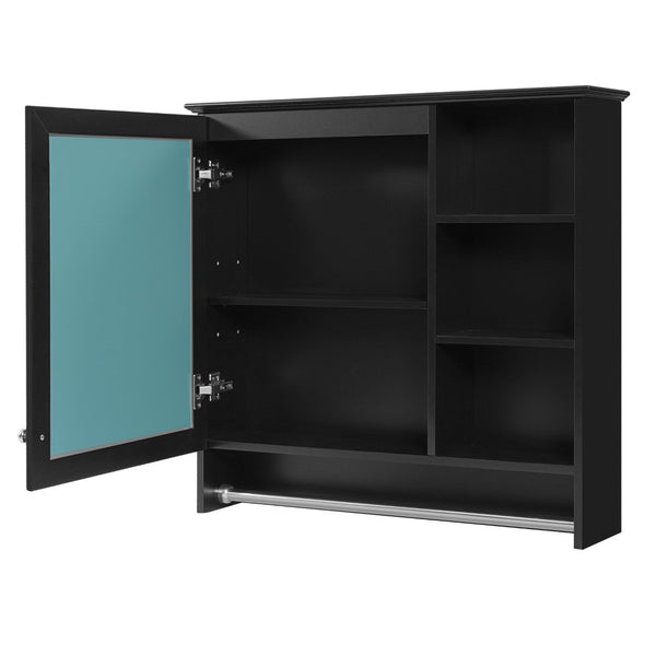 English Elm 30 Inch Wall Mount Mirror Cabinet Mdf Storage with Soft Close Hinges Bathroom Vanity Black N710P186086B