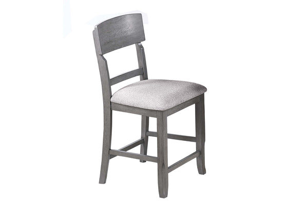 English Elm Gray Ladder-Back High Chairs Set of 2 – Padded Fabric Seats, Rustic Counter Dining Stools, Stable Wood B011P367989