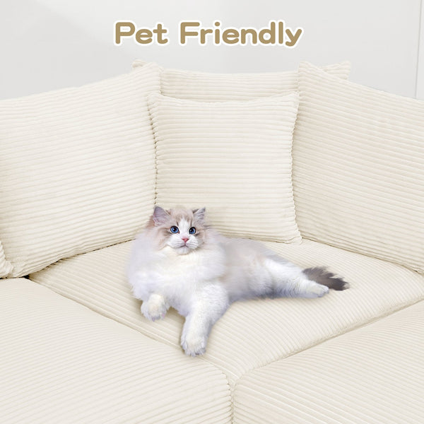 English Elm 130" Cloud Modular Sectional Sofa - Plush Corduroy, Ergonomic Design, Configurable With Ottoman, Cream W714S01289