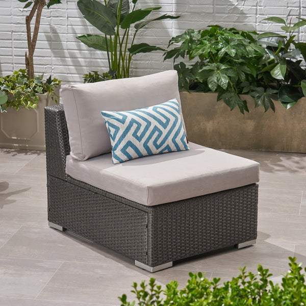 English Elm Christopher Knight Home® - SANTA Rosa Armless Outdoor Chair with Aluminum Frame, Water-Resistant Cushion, Wicker Design, 33"D x 25"W Grey+Silver 57466.00ALUGRY