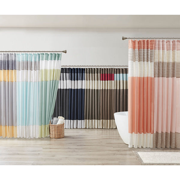 JLA Home Madison Park - Faux Silk Dupioni Shower Curtain with Pintuck Color‑Block Panels, Lightweight Drape, Machine Washable Natural MP70-223