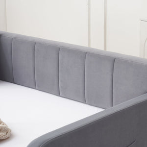 English Elm Twin Upholstered Daybed with Trundle Sofa Bed for Guest Room, Pine Wood Frame, Velvet Upholstery, Sturdy Slat Support and Full-Length Comfort Grey W1361S00022