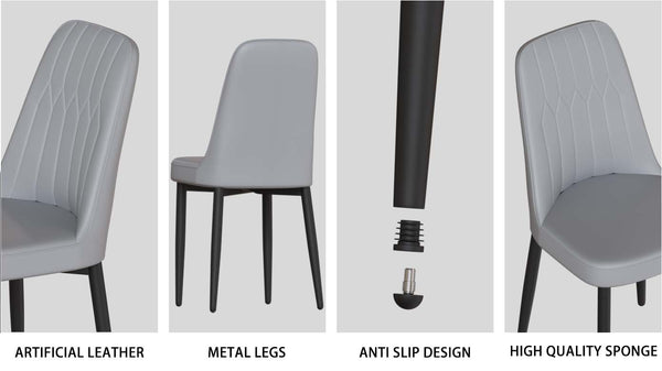 English Elm 63" Medieval-Modern Brown Mdf Dining Table & 6 Pu Chairs Set With Black Metal Legs For Home Elegance W2189S00706