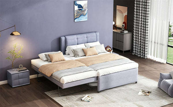 English Elm Full Size Upholstered Platform Bed With Versatile Trundle - Modern Gray Design For Comfort & Style DL001678AAE