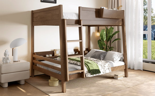 English Elm Full Pine Bunk Bed with Integrated Bookshelves Guardrails and Detachable Frame Wood W5316S00013