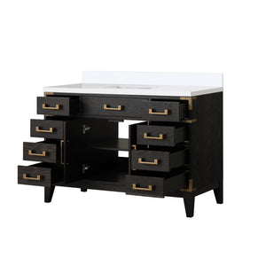 English Elm Black Oak Single Bath Vanity 48" W X 22" D With Premium White Quartz Top & Ample Storage Solutions B2731P260924
