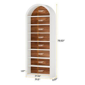 English Elm Display Cabinet Wall Mounted 5 Tier Glass Door Shelving for Collectibles Matte Black White T3971P449777