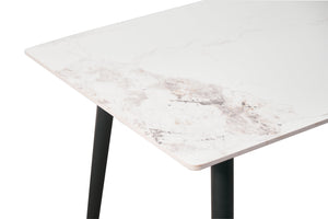 English Elm Modern Sintered Stone Rectangular Dining Table Seats Six with Tapered Black Metal Legs W1911S00017