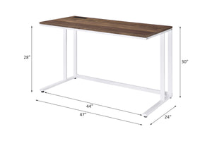 English Elm Tyrese Compact Walnut and Black Finish Writing Desk with Built-In USB Port, Open Base, Sleek Design Walnut,White 50 L x 27 W x 6 H B2726P278571