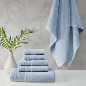 Beautyrest Nuage Glam/Luxury Cotton Tencel Blend Antimicrobial 6 Piece Towel Set BR73-3755 Blue