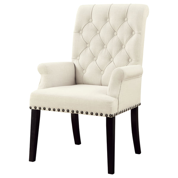 English Elm Vaughn Beige Upholstered Dining Arm Chair with Nailhead Trim, Tapered Legs, Premium Comfort & Style B062P331049