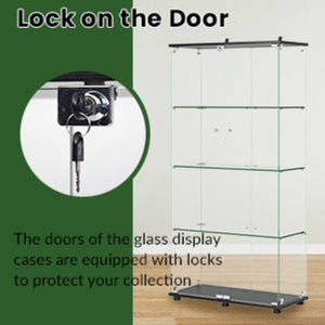 English Elm Glass Display Cabinet with Lockable Double Doors Four Tempered Shelves Matte Black Frame W3190S00003