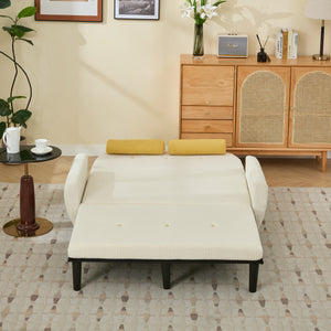 English Elm Ivory Corduroy Loveseat Daybed Recliner with USB Armrest, Metal Frame, Foam Cushions & Pillows W570P333061