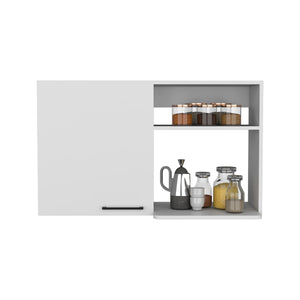 English Elm Napoles Wall Cabinet with Single Door & 2 Open Shelves, White Particleboard, Metal Handles, Space-Saving Design B200P242414