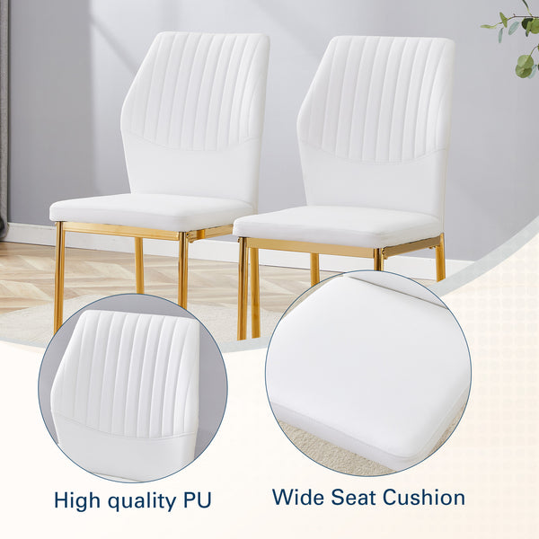 English Elm Luxury Dining Chair Set Of 6 - White Pu Upholstered Chairs With Gold Metal Legs For Elegant Spaces W1151P282699
