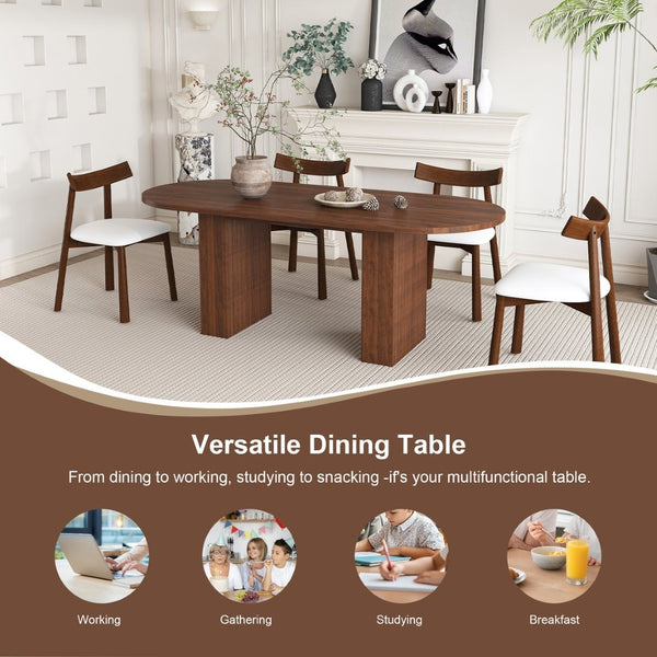 English Elm 62.9" Oval Walnut Veneer Dining Table Seats Six Modern Farmhouse Waterproof Surface W2700S00125
