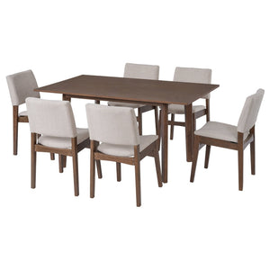English Elm 7-piece Rectangular Rubberwood Dining Set with Six Linen Upholstered Stackable Chairs Dark Walnut N752S000018D