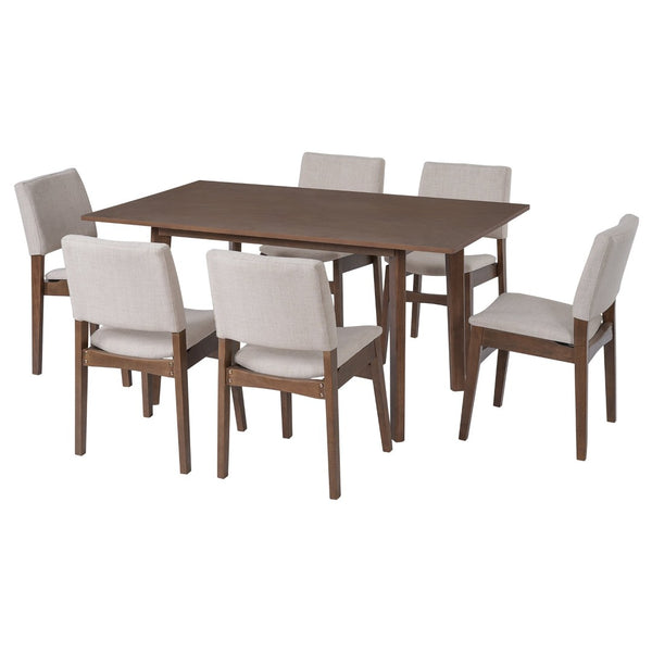 English Elm 7-piece Rectangular Rubberwood Dining Set with Six Linen Upholstered Stackable Chairs Dark Walnut N752S000018D