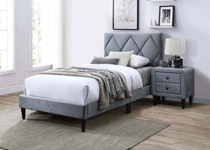 English Elm Twin Bed With Adjustable Headboard, Plush Velvet Upholstery & Elegant Diamond Stitching Design B089P240511-GIGA
