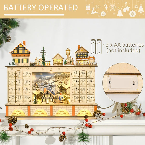 English Elm Light up Wooden Advent Calendar Village with 24 Drawers and Led Glow for Holiday Decor T3971P414396