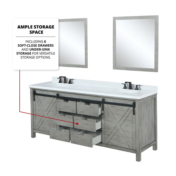 English Elm Ash Grey Double Bath Vanity 84 in. W x 22 in. D with Cultured Marble Top, Matte Black Faucets & Mirrors B2731S01124