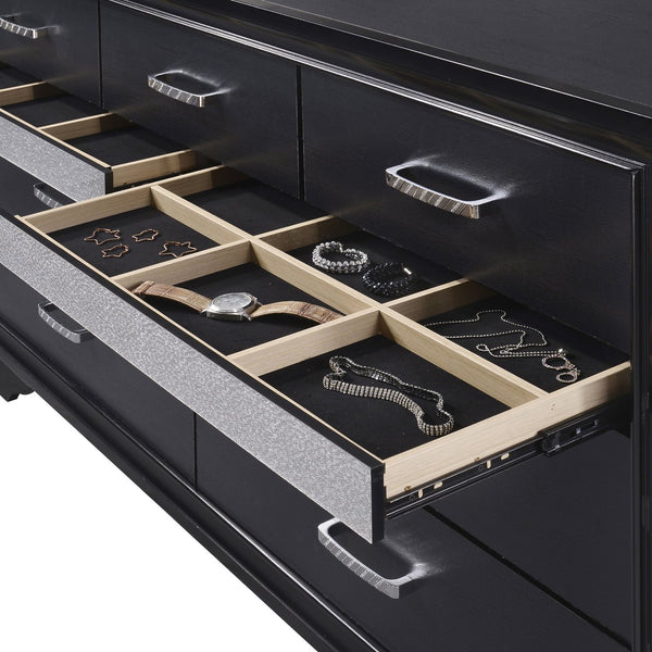 English Elm Annie 9-Drawer Dresser With Crystal-Like Fronts & Soft Wood-Grain Finish For Glamorous Bedrooms B062P378344