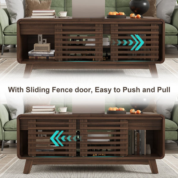 English Elm Coffee Table with Led Lighting Bluetooth Speaker Wireless Charging and Faux Marble Top T3773P419702