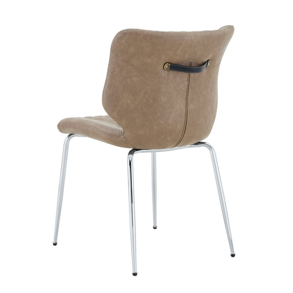 English Elm Dark Oil Waxed Faux Leather Dining Chair Set with Diamond Tufted High Back Metal Legs W3493P444879