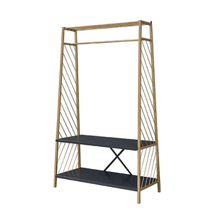 English Elm Gold Gold and Black Hall Tree with Two-Tier Shelves, Hanging Rail, Metal Frame for Entryway Decor B062P191051