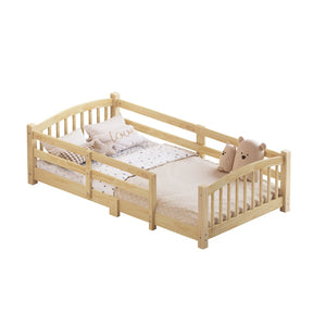 English Elm Twin Montessori Floor Bed Solid Pine Frame with Safety Guardrails for Kids Bedroom Natural N733P400298N