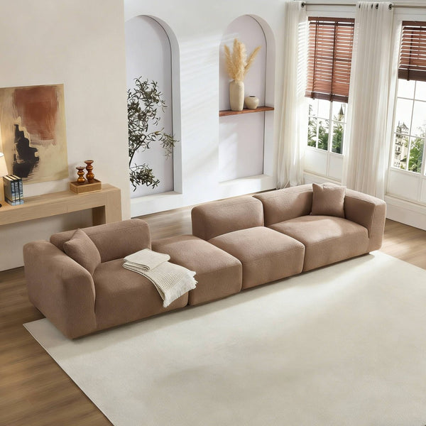 English Elm Modern Minimalist Polyester Sectional Sofa with Ottoman for Open Concept Living Spaces Camel W2085S00098