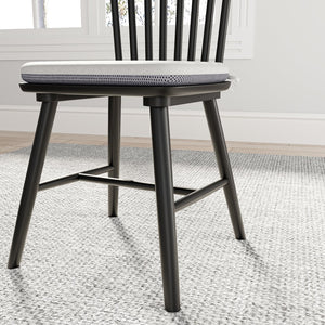 English Elm Farmhouse Solid Wood Kitchen Chairs Pair with Removable Cushions, Windsor Back, Mid-Century Charm Black+Grey T3833P366667