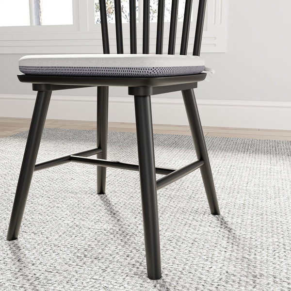 English Elm Farmhouse Solid Wood Kitchen Chairs Pair with Removable Cushions, Windsor Back, Mid-Century Charm Black+Grey T3833P366667