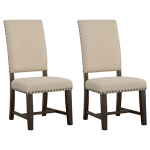 English Elm 2pc Parsons Dining Chairs Set Upholstered Armless Side Chairs with Nailhead Trim and Smoke Legs Beige 44.1 L x 20.48 W x 18.71 H B011P311402
