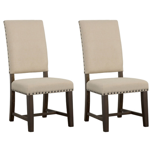 English Elm 2pc Parsons Dining Chairs Set Upholstered Armless Side Chairs with Nailhead Trim and Smoke Legs Beige 44.1 L x 20.48 W x 18.71 H B011P311402