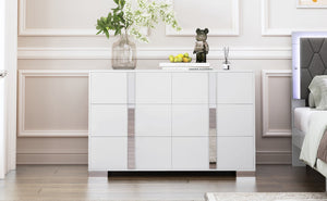 English Elm Elegant Mirrored Dresser with Metal Feet and 6 Spacious Drawers for Organized, Modern Living Spaces White 54.25 L x 20.75 W x 8.5 H N733P307943W