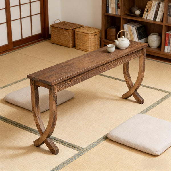 English Elm Practical Geometric Console Table with Matte Black Wood Grain Finish for Entryway or Sofa T3971P457472