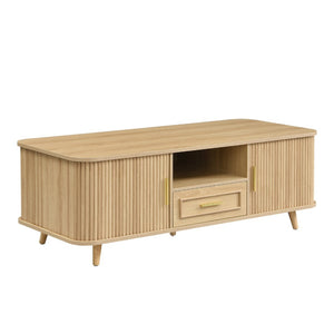 English Elm Modern Mid-century Coffee Table Tambour Doors Open Shelves Warm Wood Living Room Natural N770P333551N