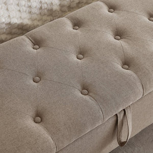 English Elm Ottoman Storage Bench Tufted Linen Upholstered Entryway Seat with Lift Top Shelf Linen W2186P469999