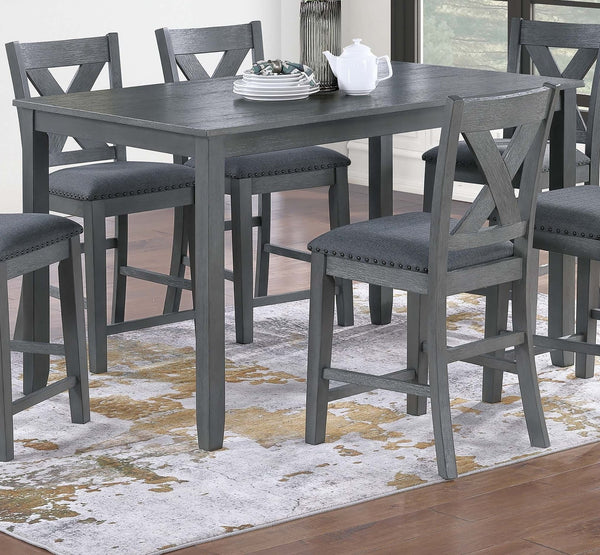 English Elm Modern 7-Piece Counter Height Dining Set Gray - 60" Table, Cushioned X-Cross Back Chairs, Nailhead Trim B011P370423