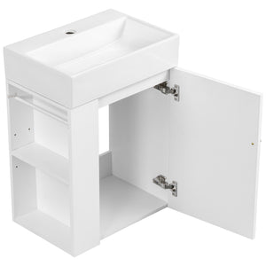 English Elm 20 Modern Wall-Mounted Bathroom Vanity with Ceramic Sink, Diamond Door, Gold Handles & Shelves — Compact White N725P314033K